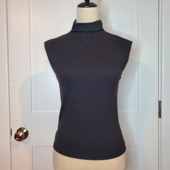 NWT ANN TAYLOR SZ XXS Black Knit Mock-neck Ribbed Shell Top - Picture 3 of 10
